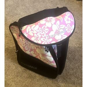 Transpack Rollerblade Ice Skates Ski Backpack Bag Black White Flowers on Pink